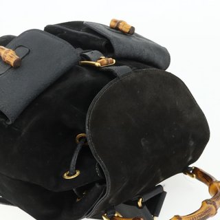GUCCI Bamboo Backpack Suede Black Gold 003 2058