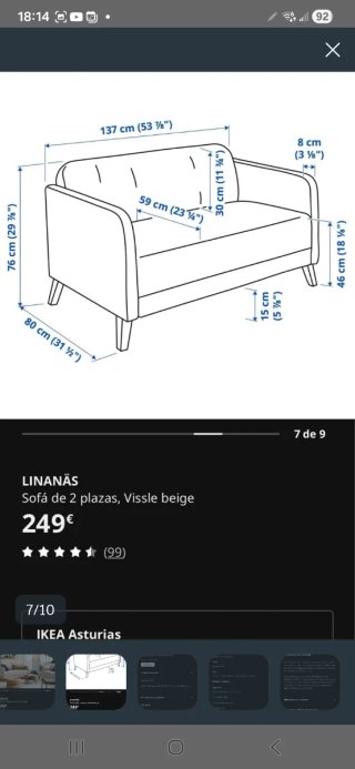 Sofá Linanas beige tela