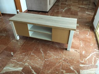 Mueble TV madera y mimbre