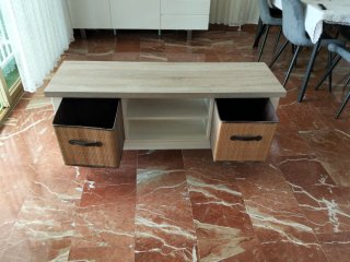 Mueble TV madera y mimbre