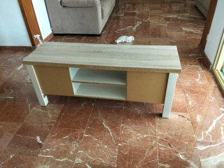 Mueble TV madera y mimbre