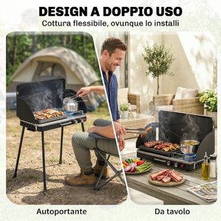 Barbacoa de gas propano portátil 2 en 1 con parril