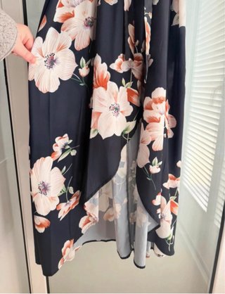 Vestido largo floral negro y rosa