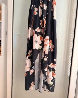 Vestido largo floral negro y rosa