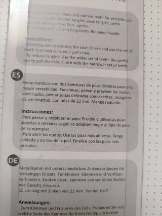 Peine Doble Uso para Perros 15 cm