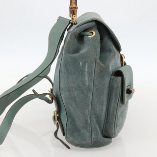 GUCCI Bamboo Backpack Suede Green Gold Auth