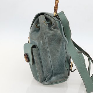 GUCCI Bamboo Backpack Suede Green Gold Auth