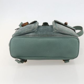 GUCCI Bamboo Backpack Suede Green Gold Auth