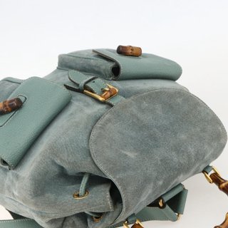 GUCCI Bamboo Backpack Suede Green Gold Auth