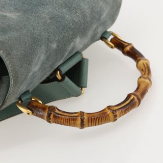 GUCCI Bamboo Backpack Suede Green Gold Auth
