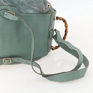 GUCCI Bamboo Backpack Suede Green Gold Auth