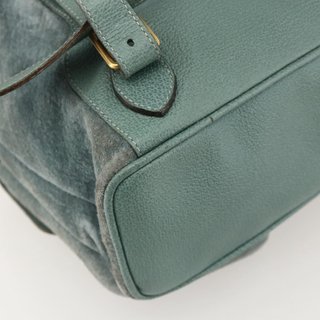 GUCCI Bamboo Backpack Suede Green Gold Auth