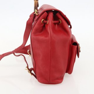 GUCCI Bamboo Backpack Leather Red Gold 003 2852