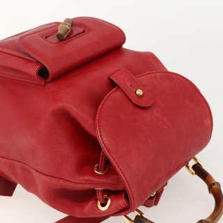 GUCCI Bamboo Backpack Leather Red Gold 003 2852
