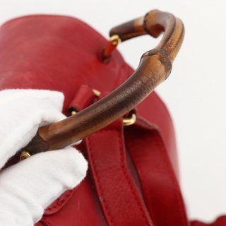 GUCCI Bamboo Backpack Leather Red Gold 003 2852