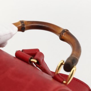 GUCCI Bamboo Backpack Leather Red Gold 003 2852