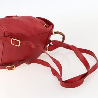 GUCCI Bamboo Backpack Leather Red Gold 003 2852