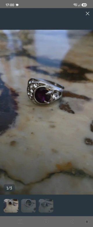 Anillo grande morado y plateado