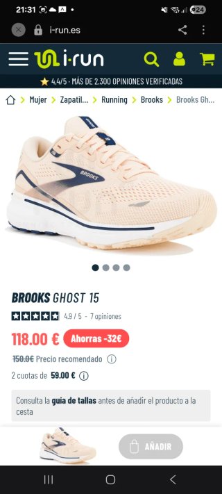 Zapatillas Brooks Ghost 15 Rosa/Blanco