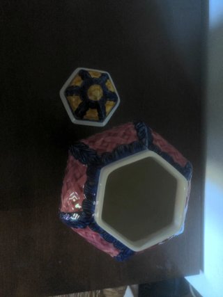 Jarrón Cerámica Hexagonal Decorado