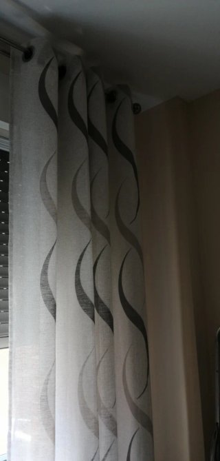 Juego cortinas beige/gris + 2 visillos