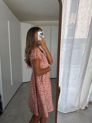 Abito corto floreale rosa donna