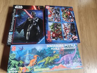 Lote 3 Puzzles Star Wars, Avengers, Dinos