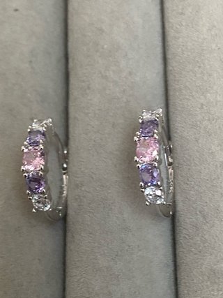 Pendientes Plata Circonitas Rosa y Morado