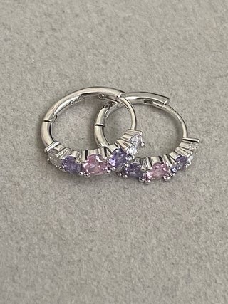 Pendientes Plata Circonitas Rosa y Morado