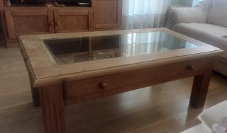Mesa de centro madera maciza y cristal