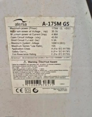 Placa Solar Atersa 175W