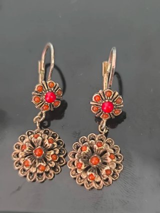 Pendientes antiguos rosetón plata chapado oro rosa