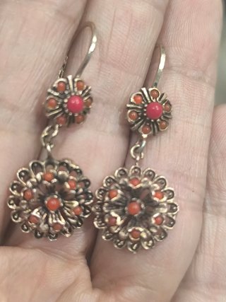 Pendientes antiguos rosetón plata chapado oro rosa