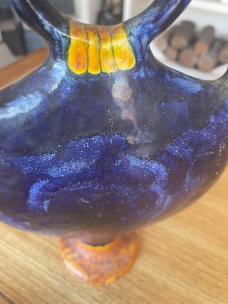 Botijo reloj cerámica azul artesanal 35 cm