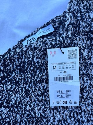 Top Zara M Negro Blanco Texturizado