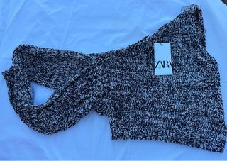 Top Zara M Negro Blanco Texturizado