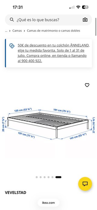 Cama y somier  VEVELSTAD IKEA