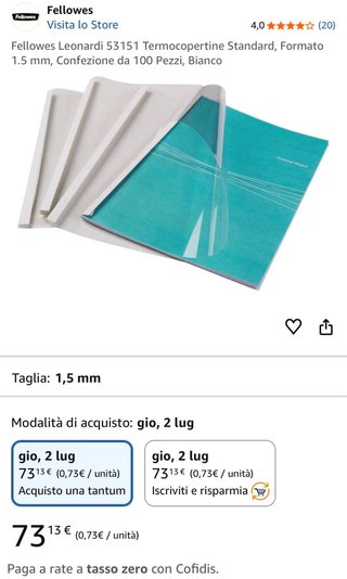 Termo coprrtine formato 1,5 confezione 100 pezzi