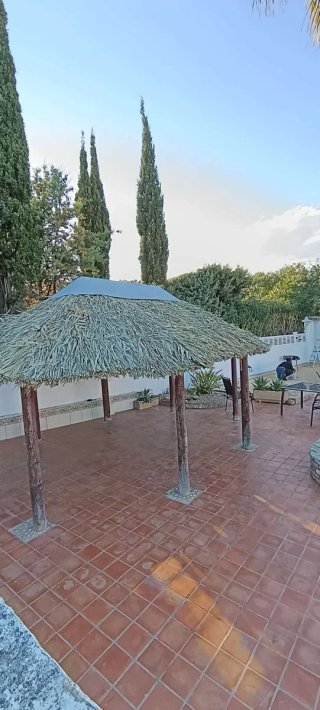 Ombrelloni di vimini e paglia per piscina e spiaggia