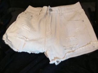 Pantalones cortos vaqueros beige talla S mujer
