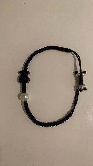 Pulsera Tous cordón negro oso y perla