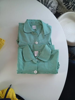 Bata de cuadros verde colegio
