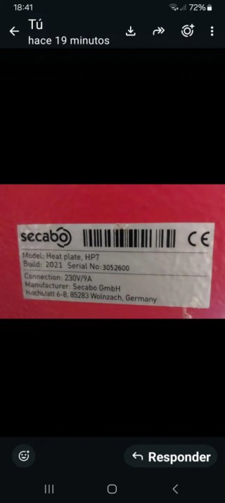 Vendo Plancha Térmica Secabo HP7 38x38cm - 2021  M