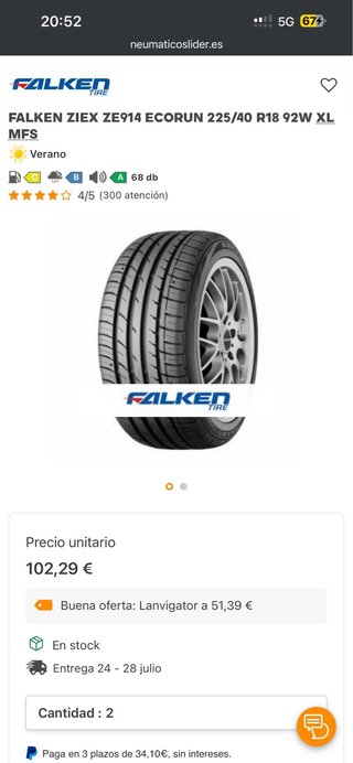 4 Neumaticos Falken Ziex 225/40R18 92W