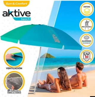 AKTIVE Sombrilla Playa Grande, Protección UV50 220