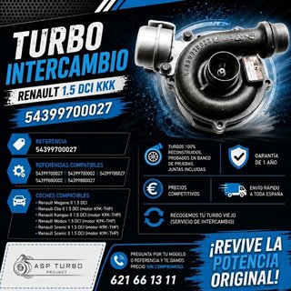 TURBO INTERCAMBIO RENAULT 1.5 DCI KKK 54399700027