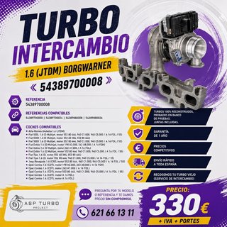 TURBO INTERCAMBIO 1.6 BORGWARNER 54389700008