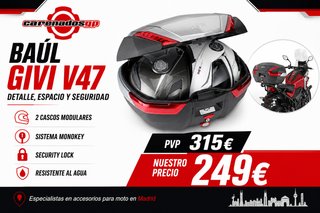 BAUL GIVI V47 TAPA ALUMINIO NEGRO ROJO OFERTA BAUL