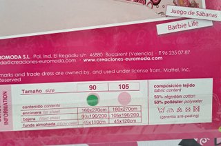 Juego de sábanas 3 piezas Barbie NUEVO