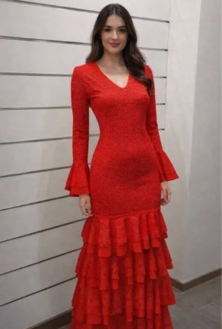 LIQUIDACION Vestido de Flamenca Rojo de Encaje